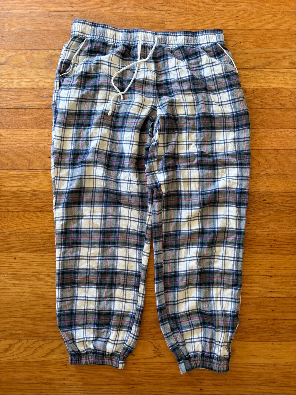 Plaid Flannel Lounge Joggers - Cream & Blue